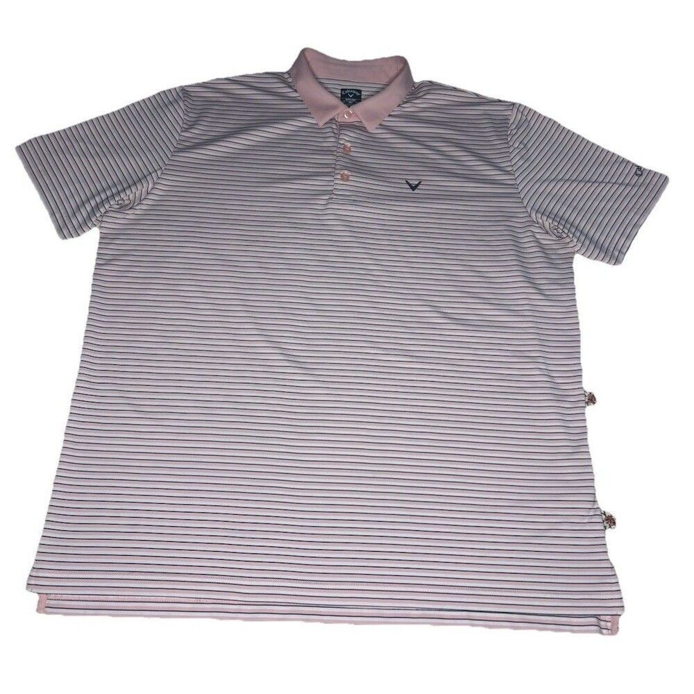 Callaway Polo Shirt Mens XXL Pink Striped Opti-Dri Short Sleeve Excellent Golf